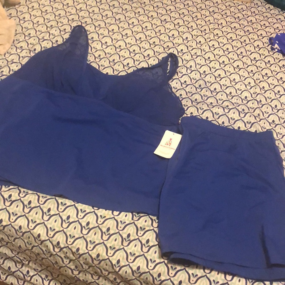 Blue 2 piece swim suit.